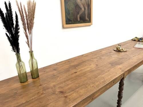 Farm table of 4 metres in solid pine, around 1900.