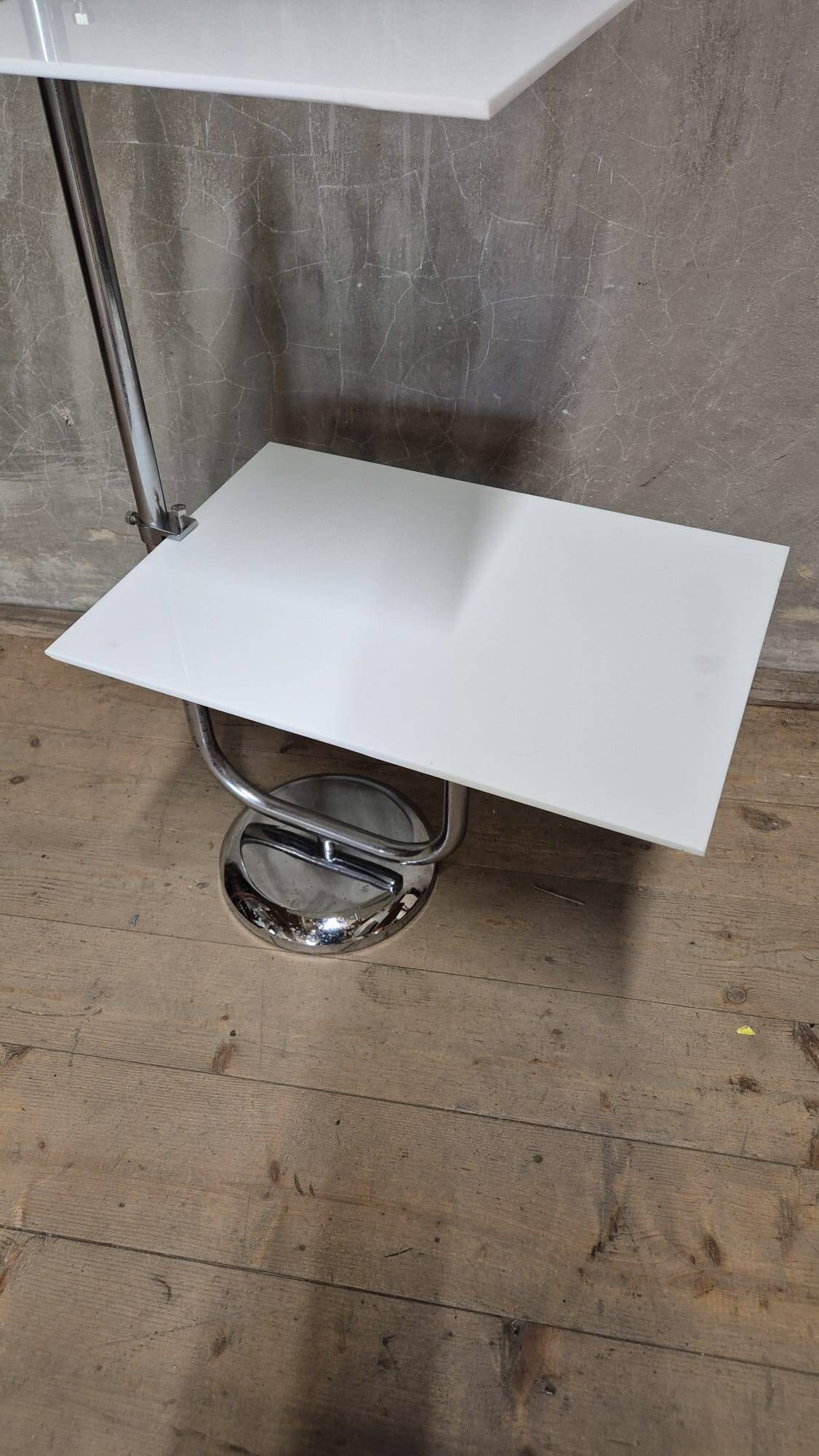 Vintage chrome flower stand with two white shelves, 1970s, Czechoslovakia, 35 × 54 × 100 cm