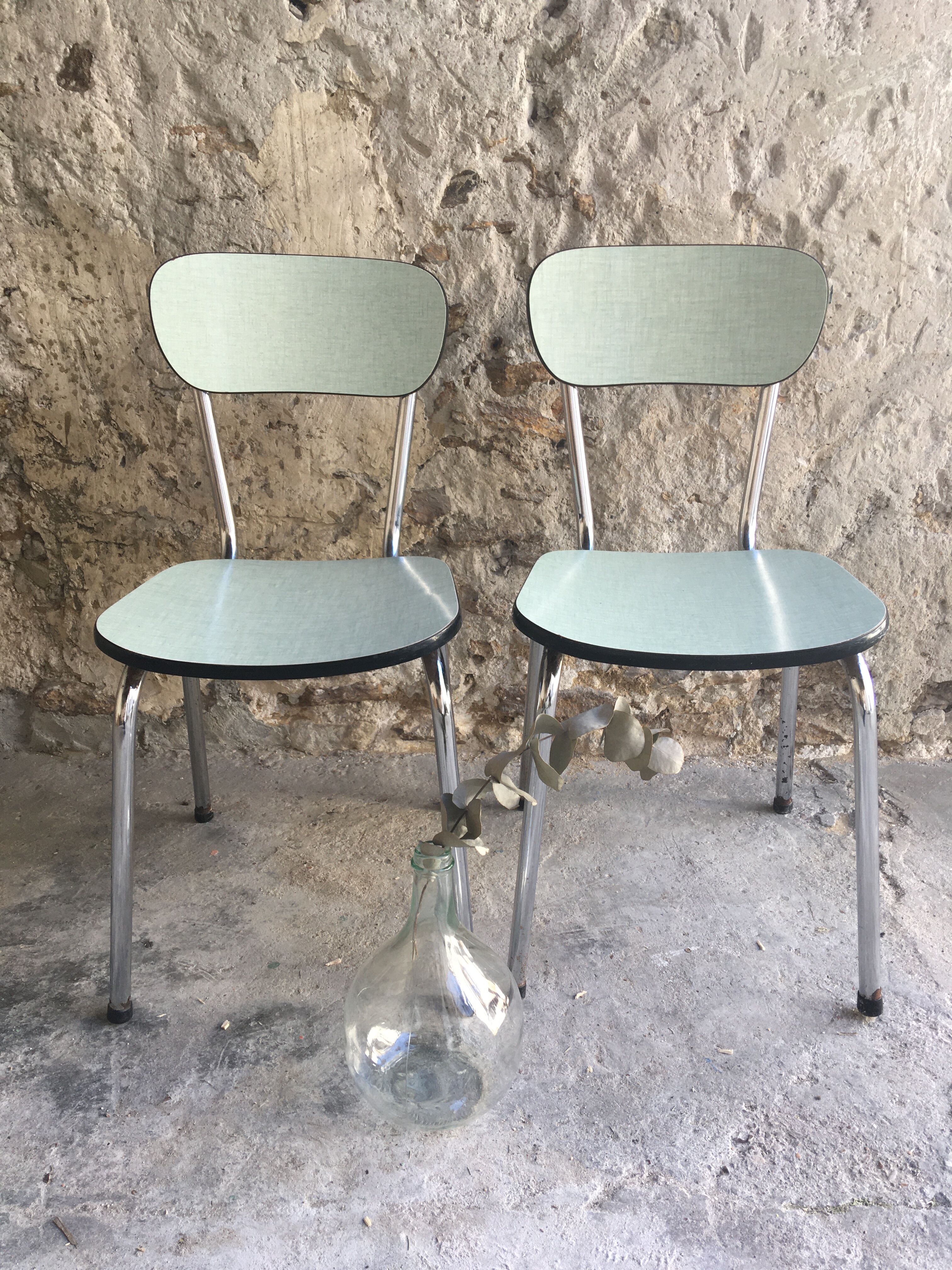 Pair of chairs in sky blue formica