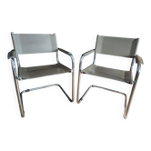 Pair of taupe Cantilever armchairs with chrome base