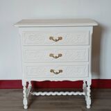 Small Vintage Louis XIII Style Chest of Drawers - Matt White & Twisted Legs
