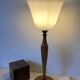 Large Art Deco lamp in Mazda style made of turned wood and opaline.