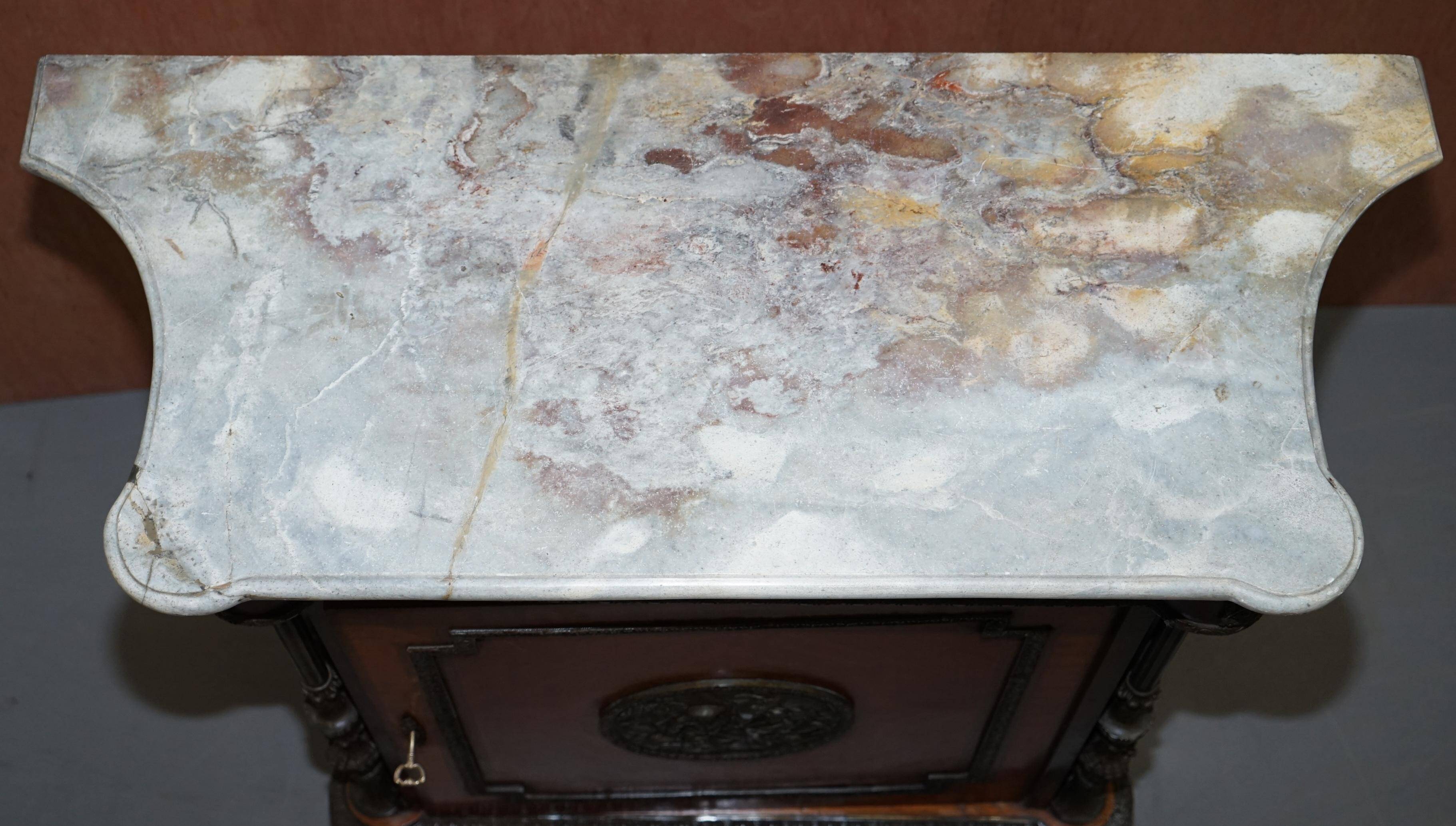 Louis Buffet in Walnut 19th Century with Drawers, Marble and Bronze Ornaments