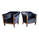 Pair of club armchairs called Monaco, studded velvet, art deco