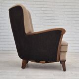 Fauteuil danois en coton marron clair et chêne, 1950
