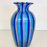 Murano Glass Vase with Blue and Light Blue Canes and Avventurine, 1980s