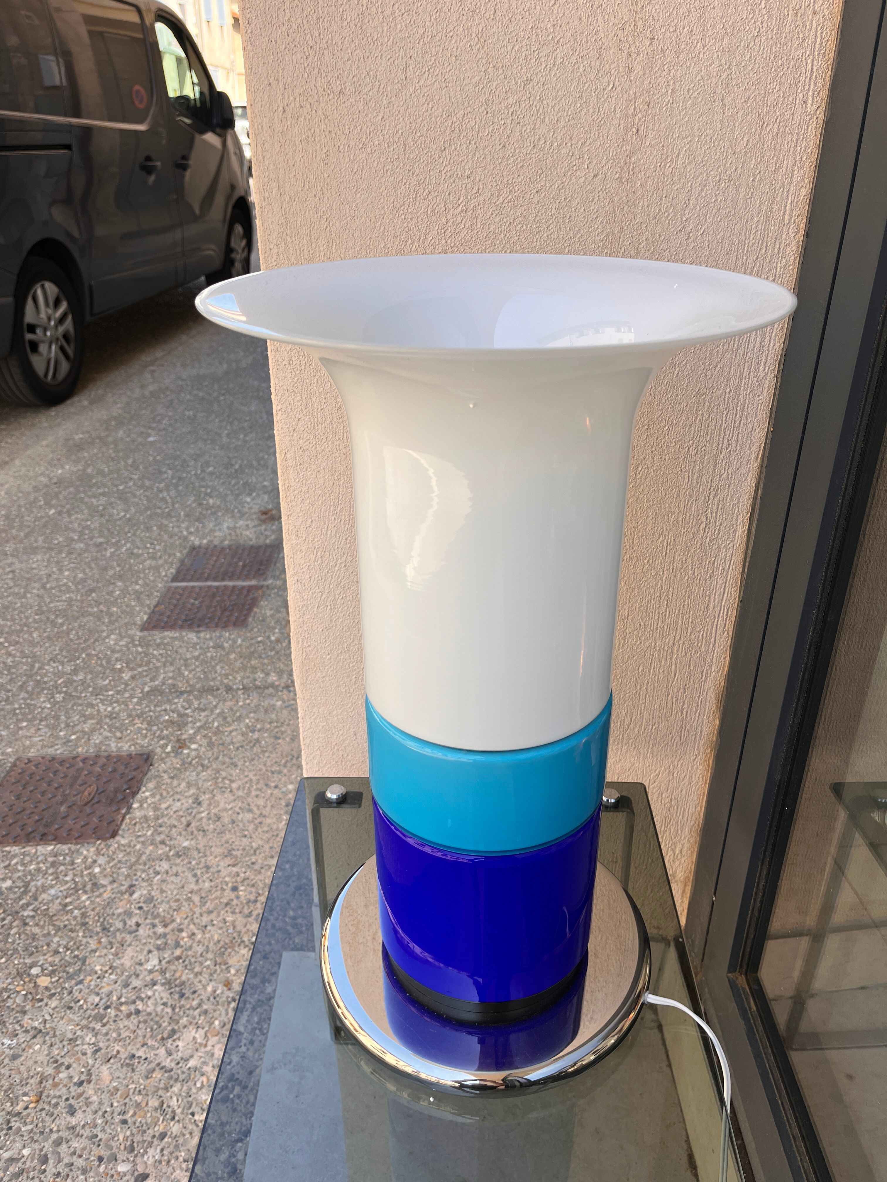 Lampe verre bleue design italien 1970