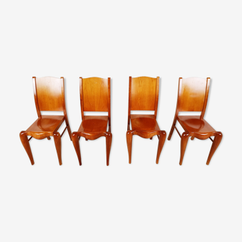 Set de 4 chaises de salle à manger en bois par Philippe Starck 1989