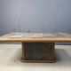 Table basse brutaliste en chêne et pierre, années 1970
