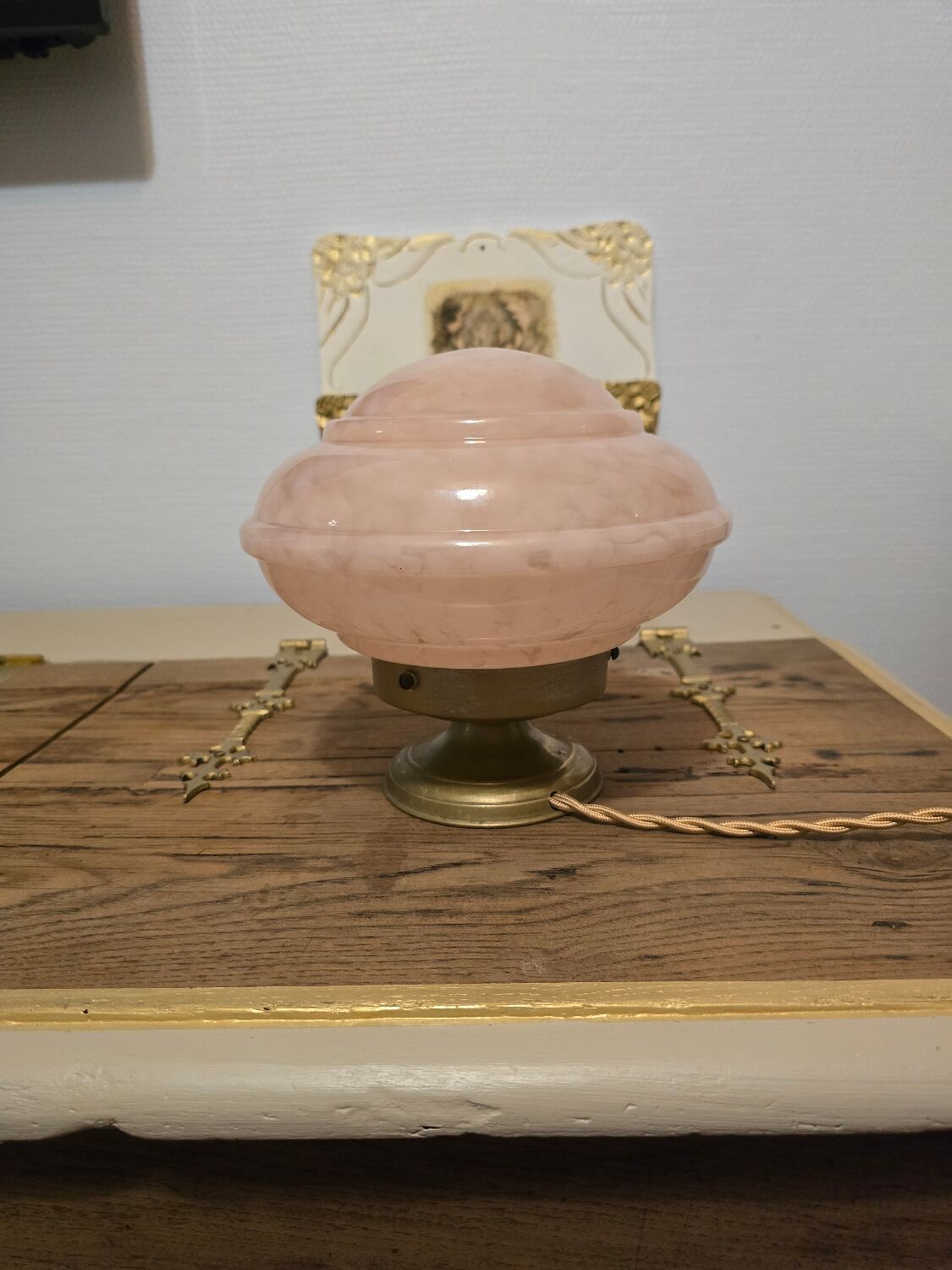 Clichy pink glass globe bowl converted into a table lamp.