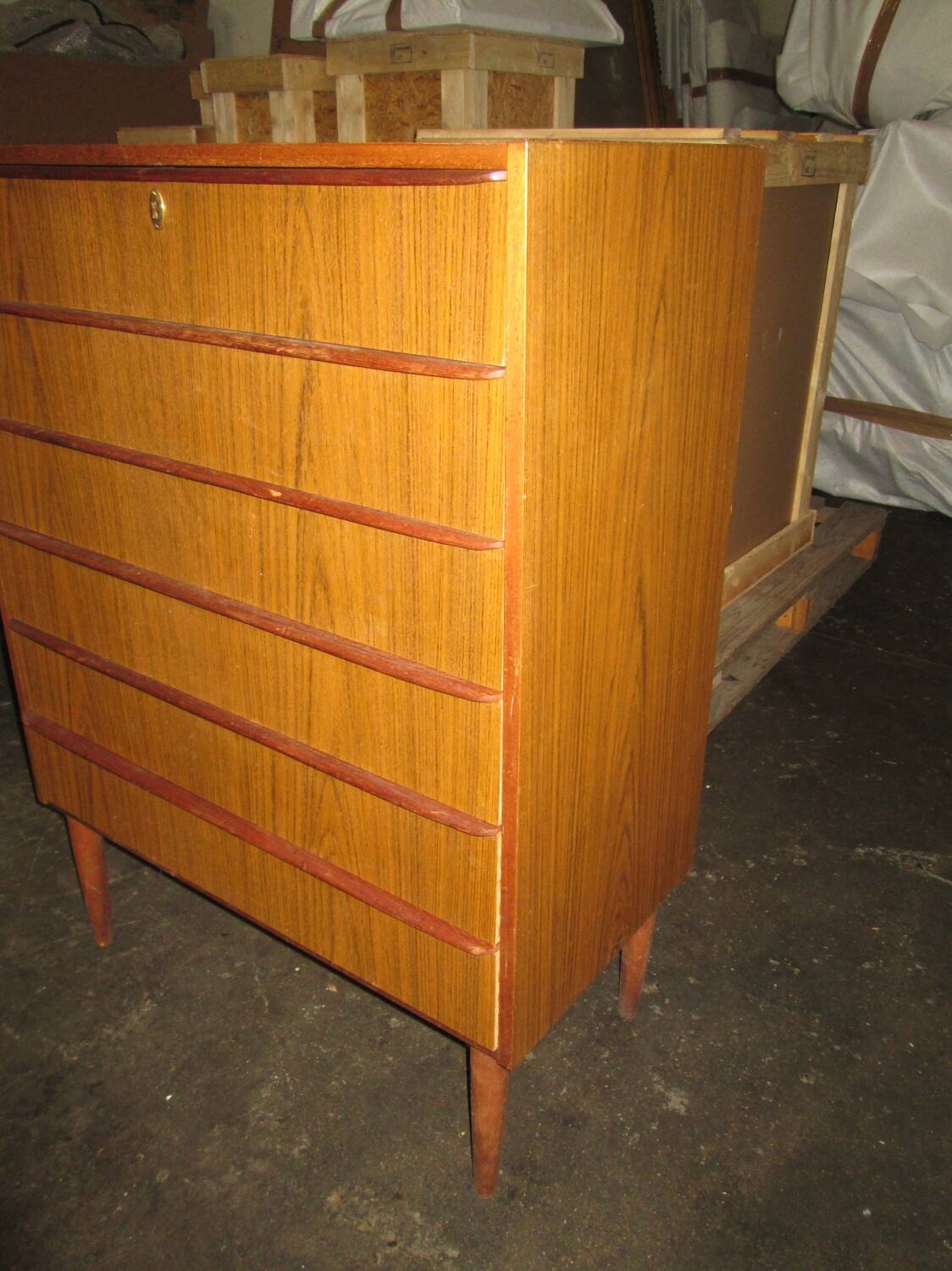 High chest of drawers, Scandinavian style, teak, 6 drawers, 1970