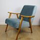 Fauteuil vintage loft années 70 bleu clair