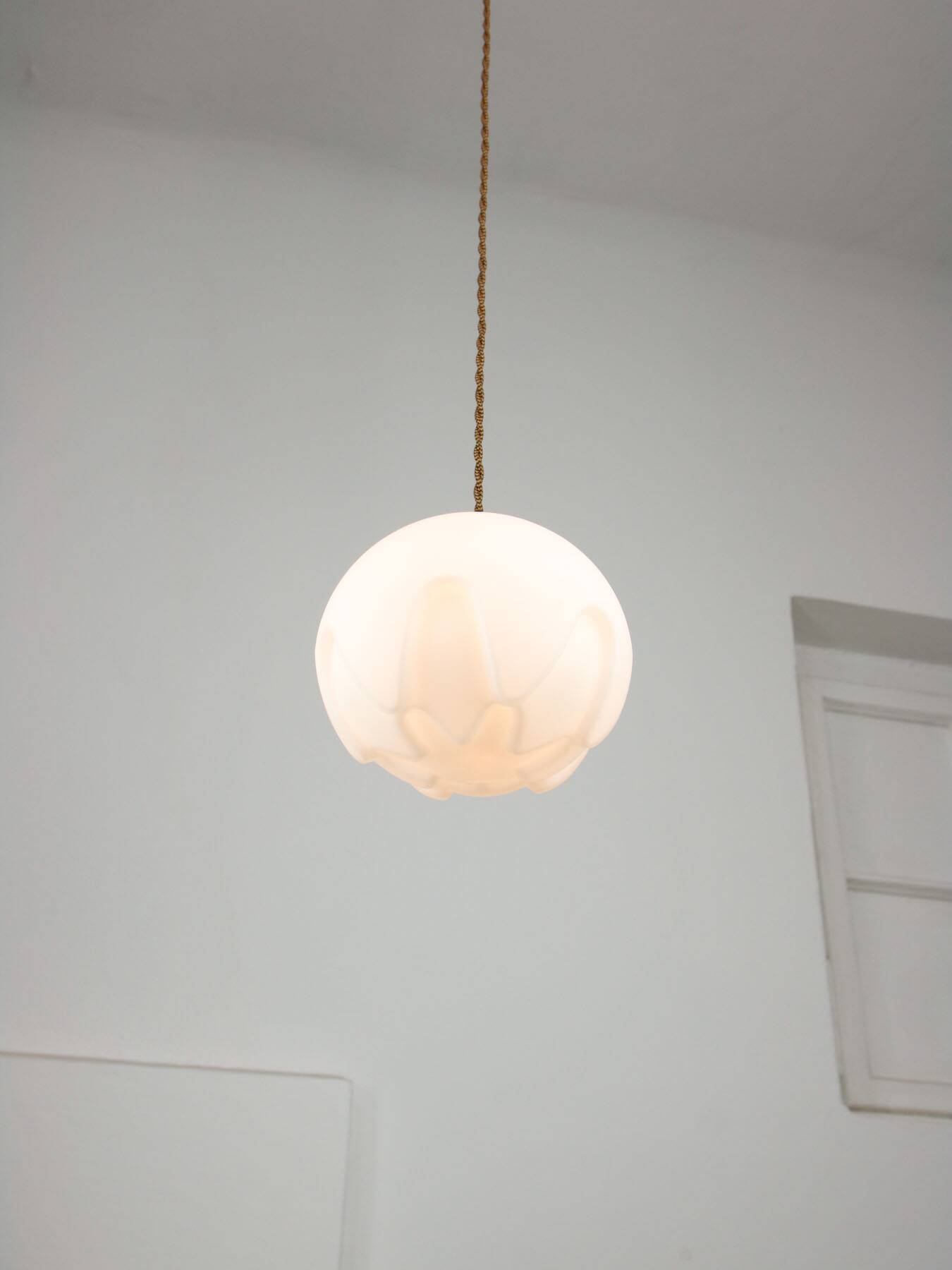 Mid-Century Italian Brass & Opaline Pendant Lamp