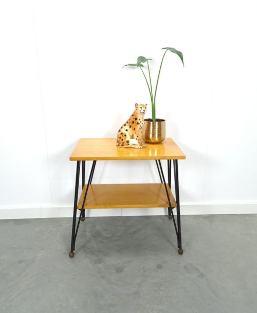 Vintage veneer table with steel legs
