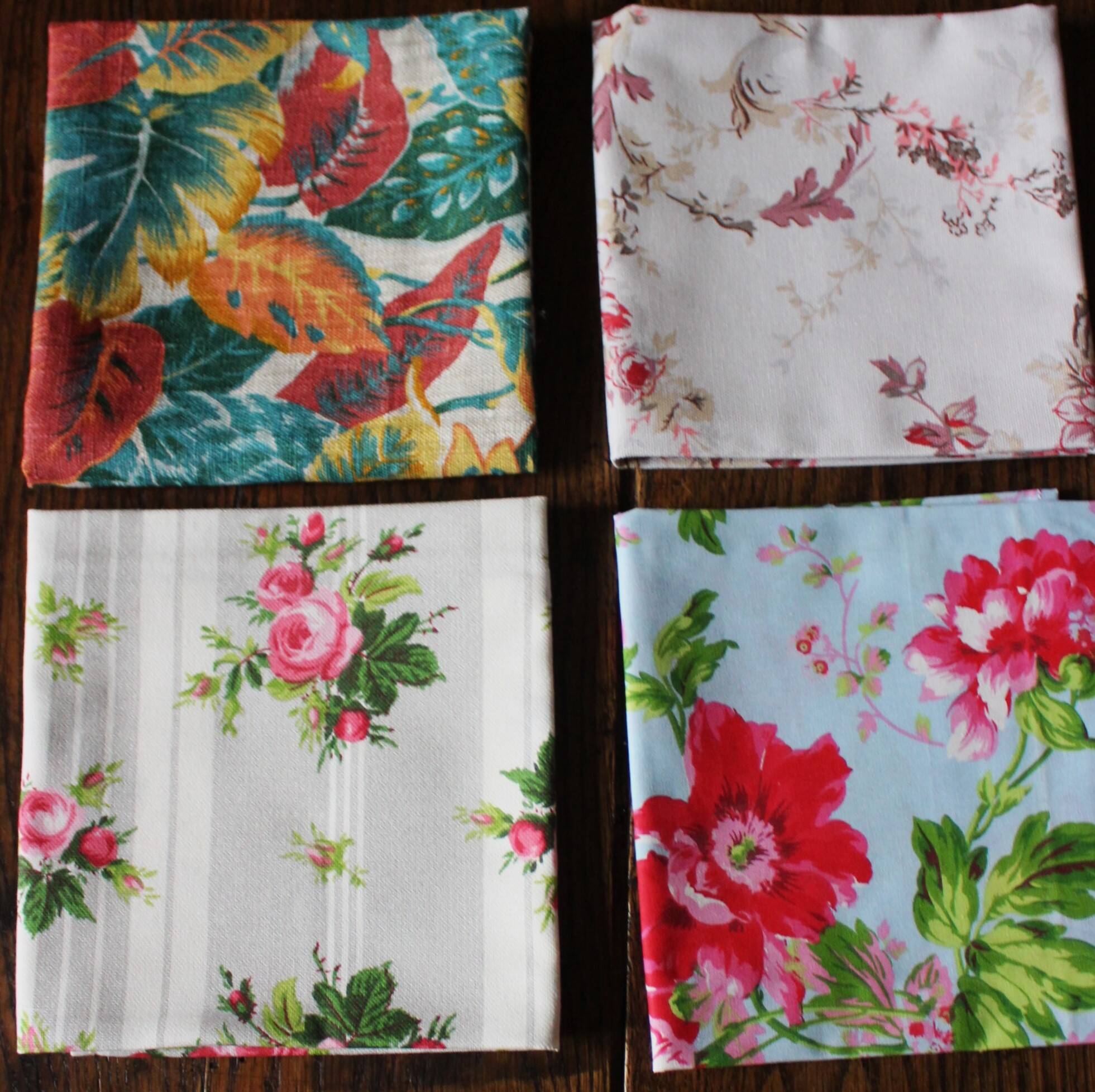 Set of 6 mismatched floral and bird napkins