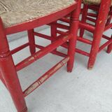 2 vintage red straw chairs