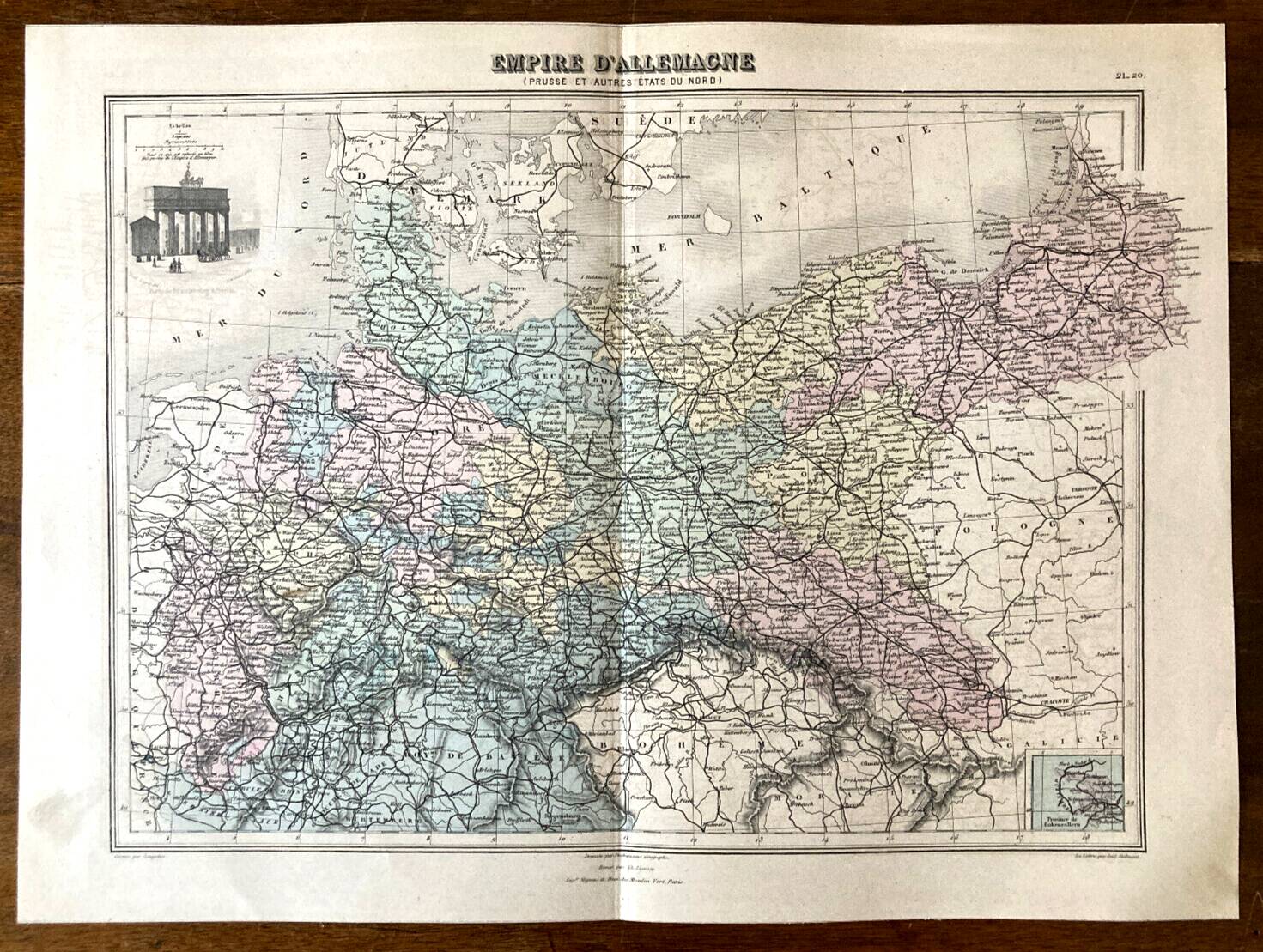 Old map geography German Empire Prussia and other northern states