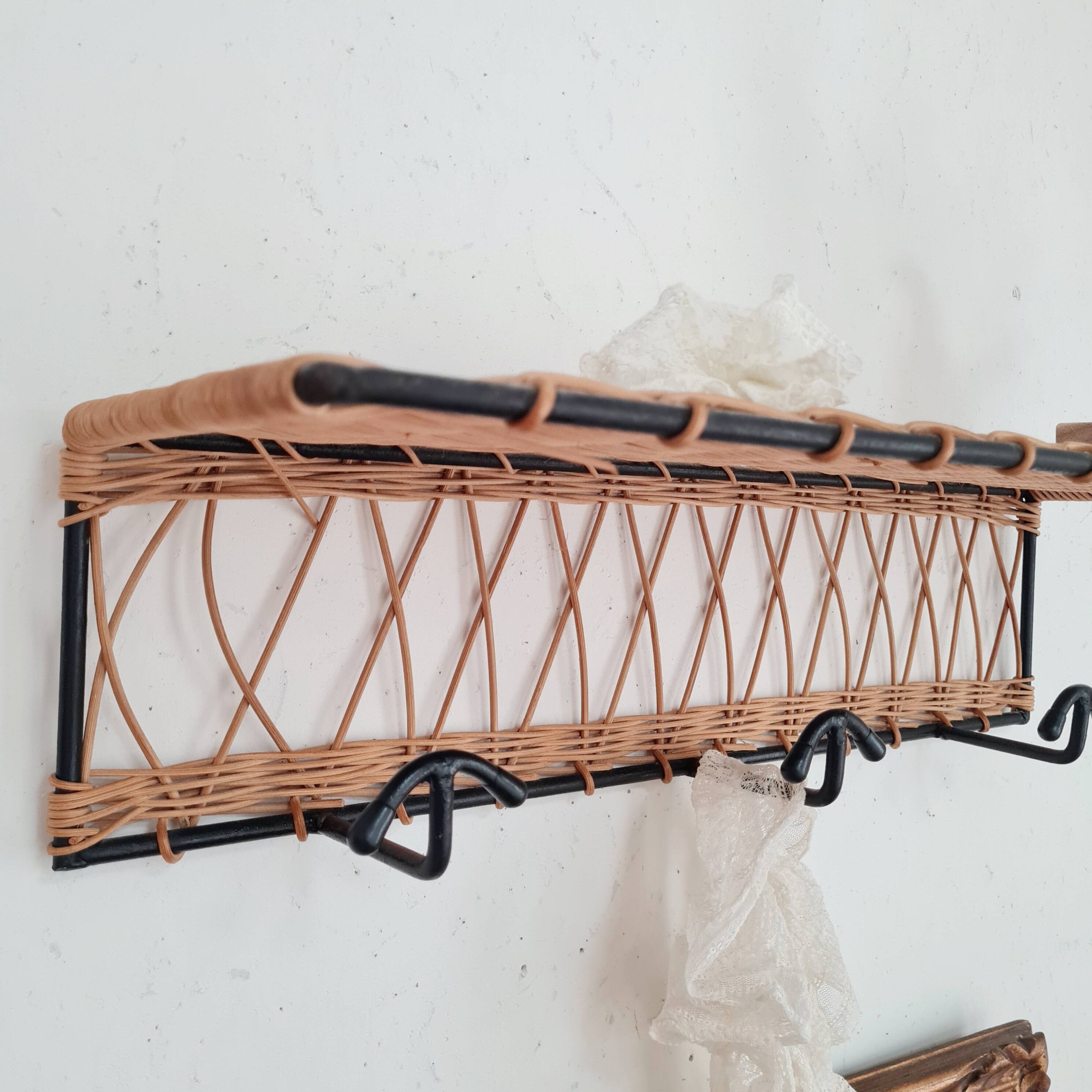 Metal and rattan coat rack