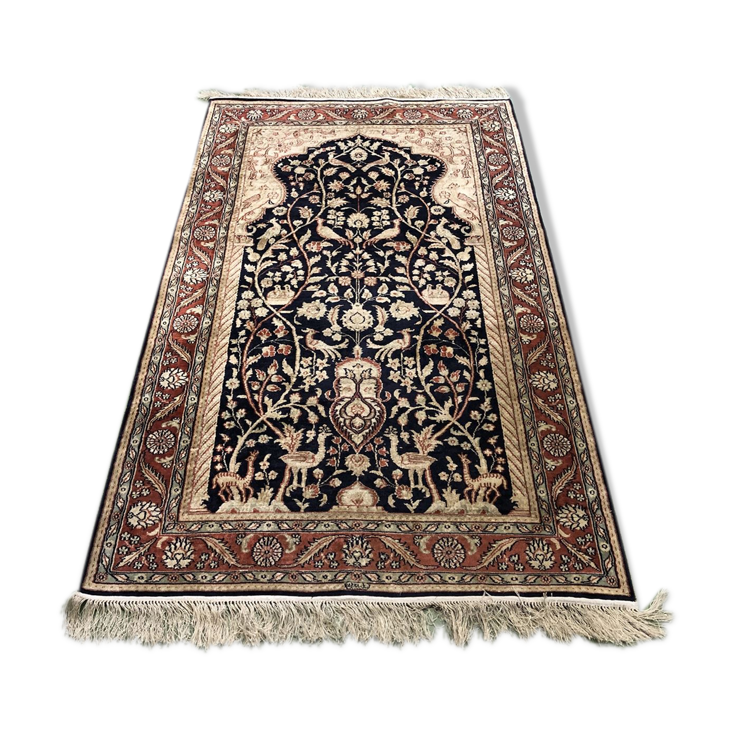 Hand made wool and silk rug-152x91cm