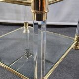 Pair of tables in brass, acrylic and glass