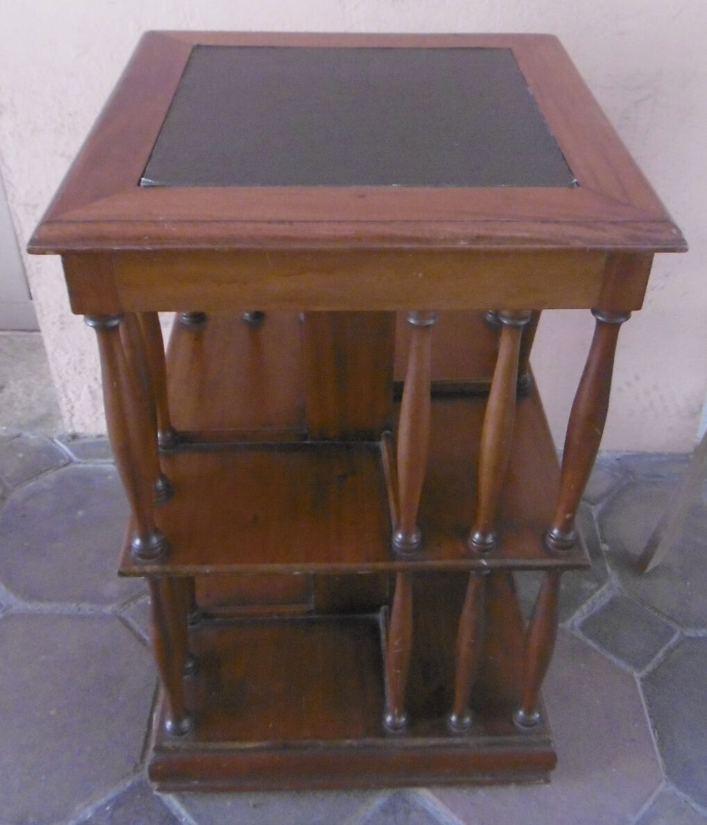 Mahogany rolling library with green leather top