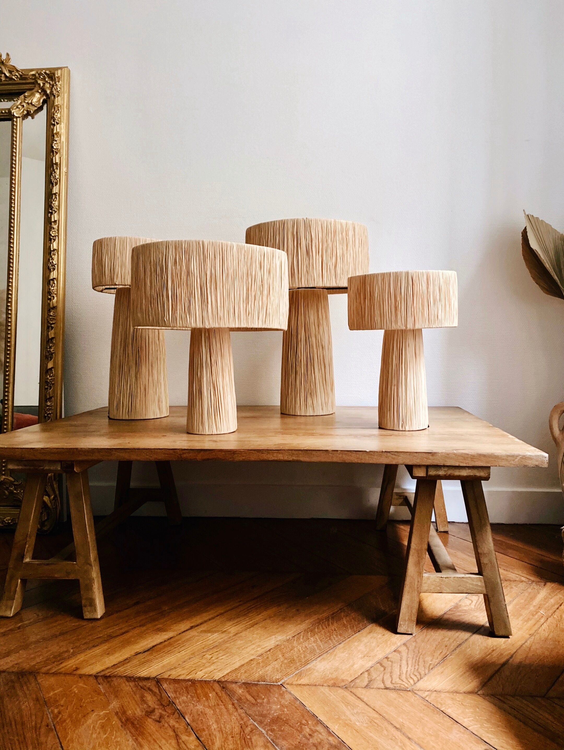 Minimalist raffia bedside table lamp