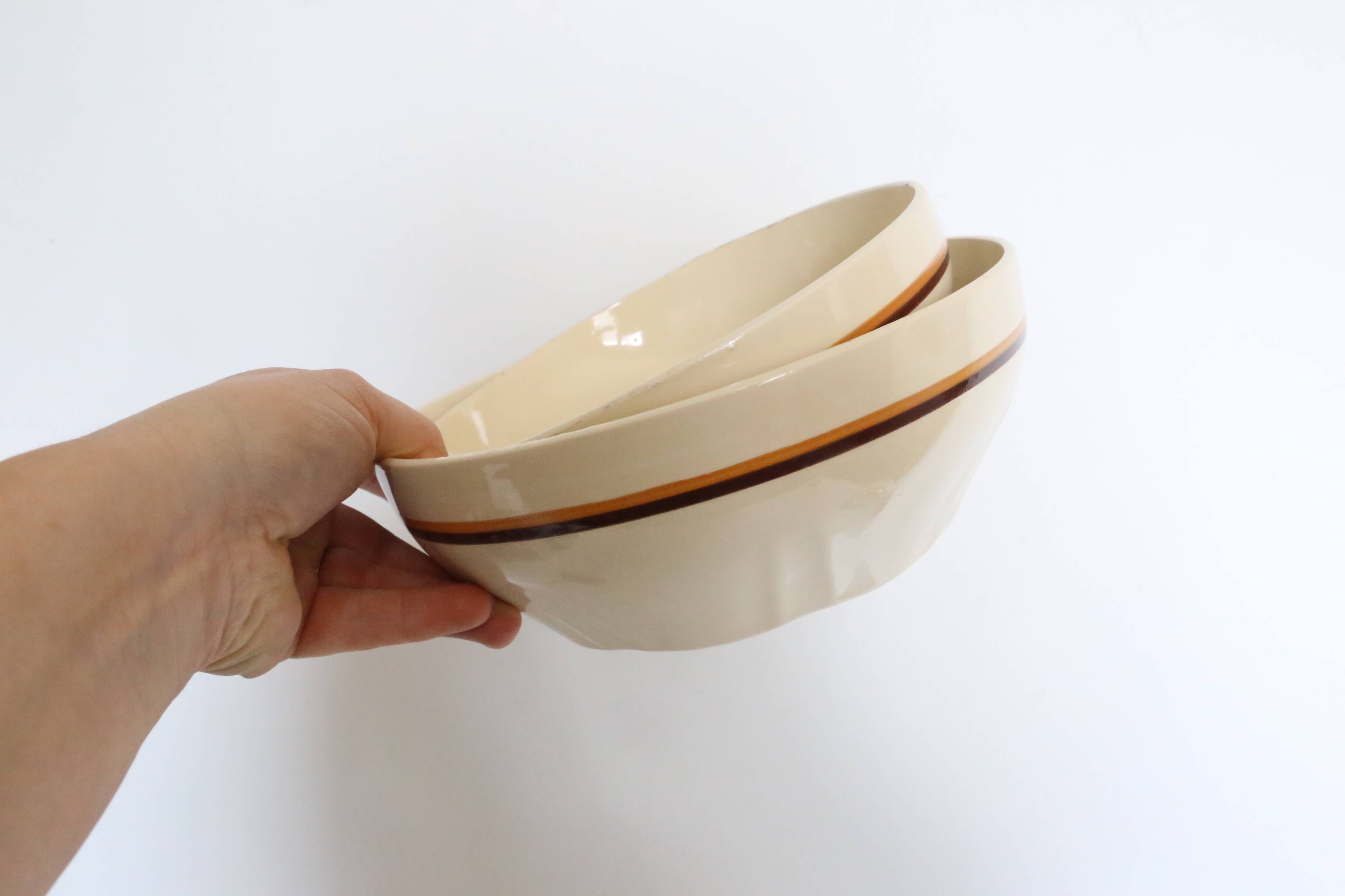 pair of salad bowls, French earthenware, bistro