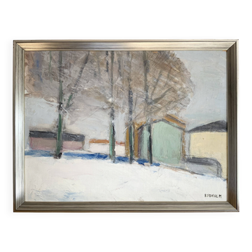 Small Vintage Modernism Painting Landscape, signed Rydholm
