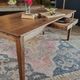 Solid oak farmhouse table "raw" 247x89, "chocolate oak" top