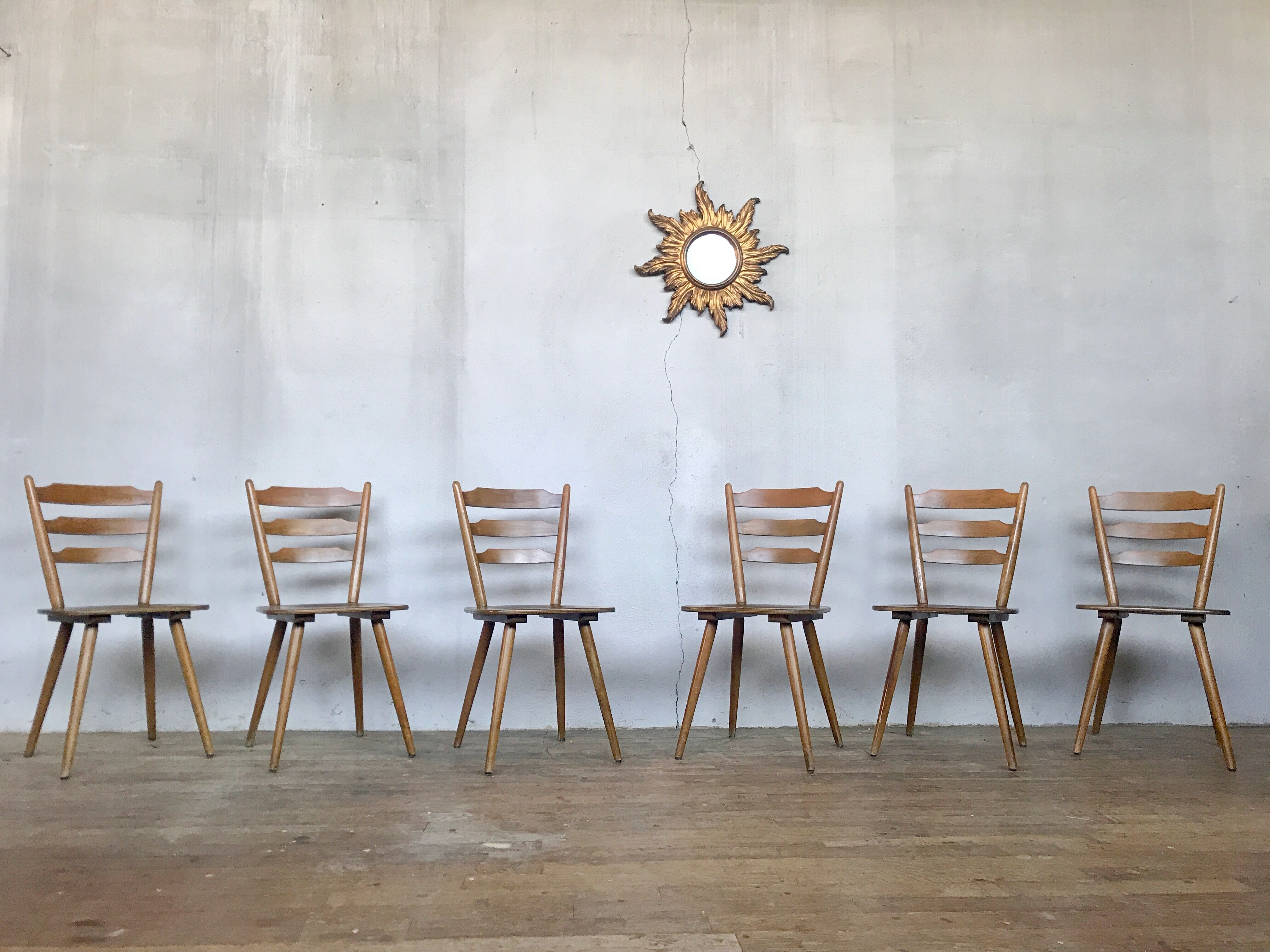 Series of 6 Scandinavian chairs or vintage wooden bistro