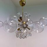 Lustre en verre d'art et laiton, conçu par René Roubicek, Tchécoslovaquie, années 1960