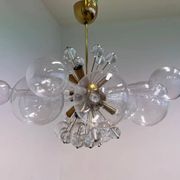 Design art glass and brass chandelier by Rene Roubicek, Czechoslovakia, 1960s