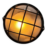 Vintage wall lamp, black metal and ridged glass, France 1980.