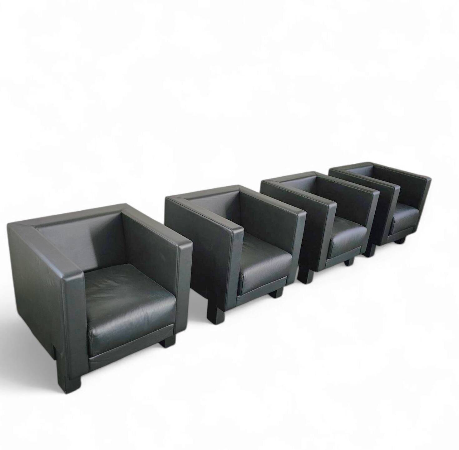 4 x Black Leather Poltrona Frau Moji Armchairs / sofa by Shigeru Uchida