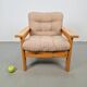 Vintage Brutalist Armchair in Pine and Fabric, 1970s