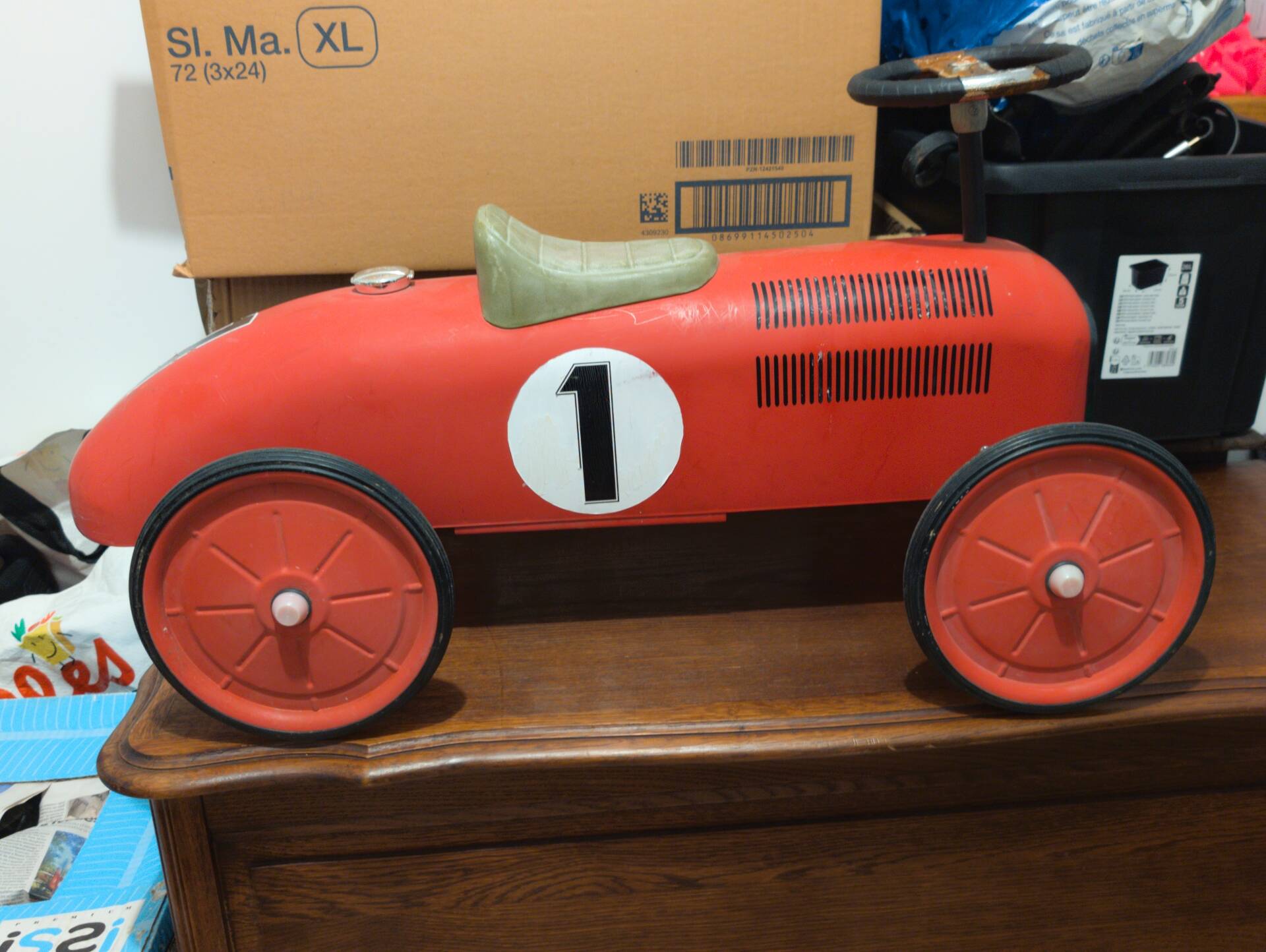 Vintage No. 1 Red Metal Racing Car Carrier - Car