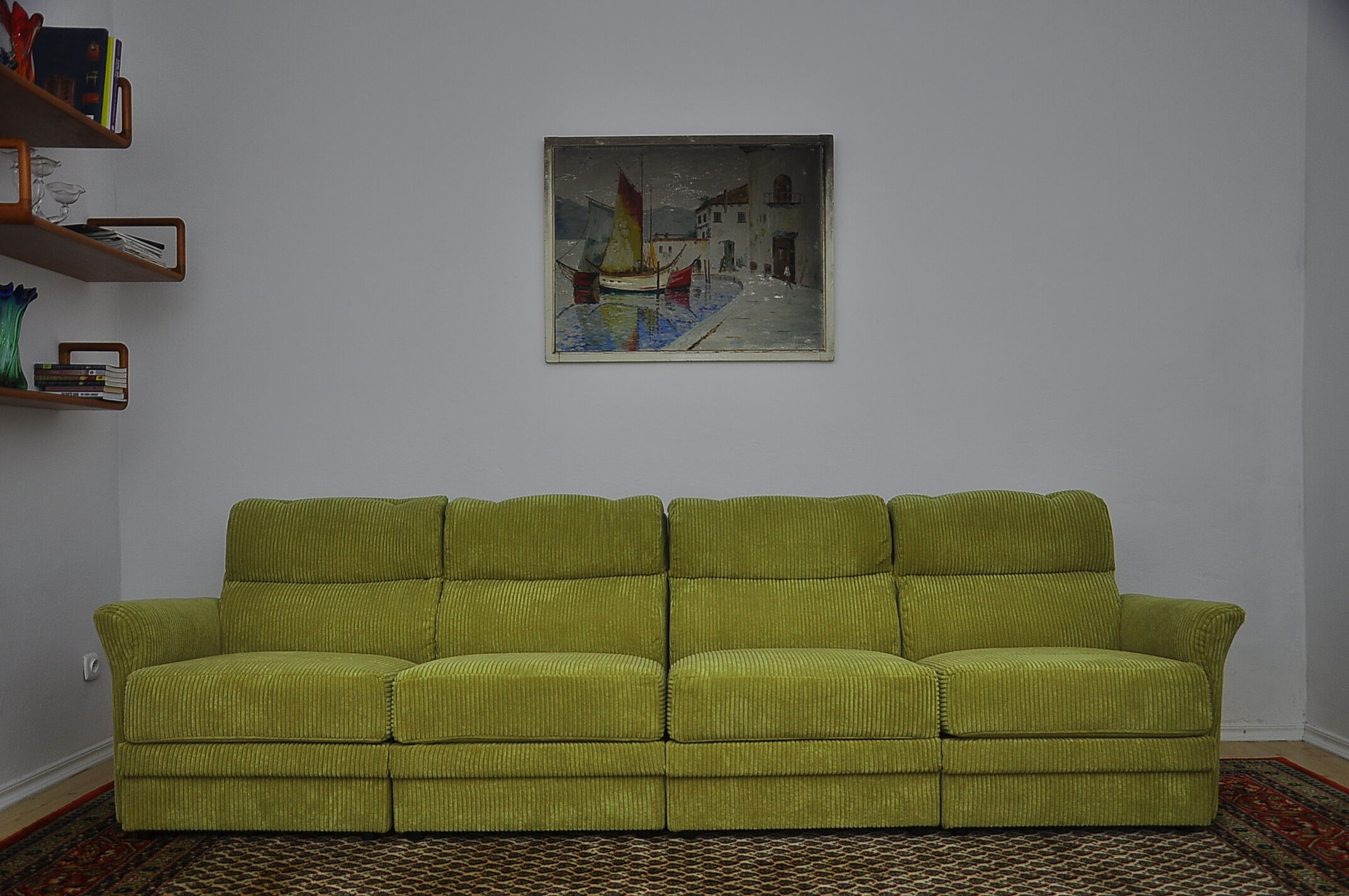 Green corduroy modular sofa, 1970s