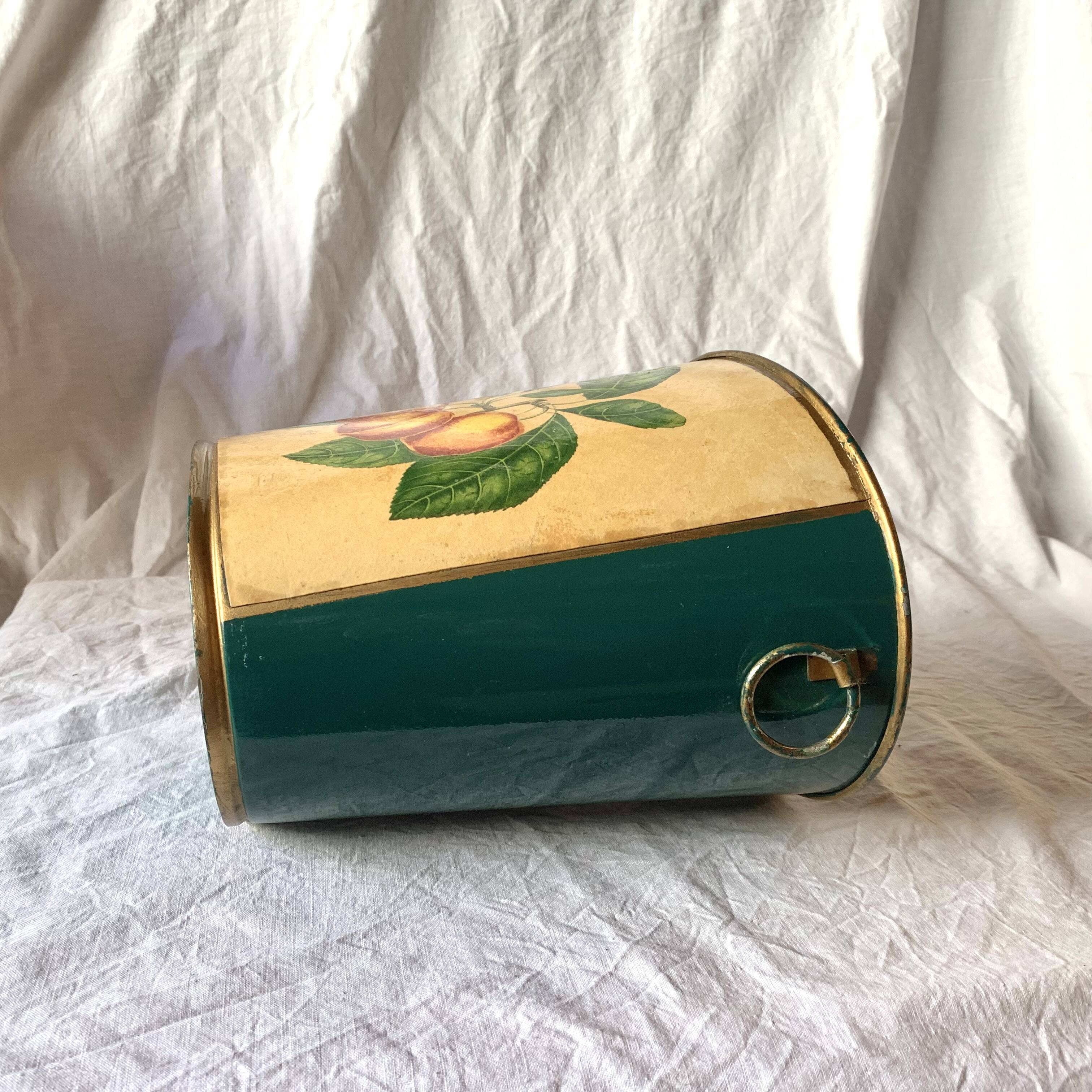 Vintage enamelled sheet metal waste paper basket - peach decor