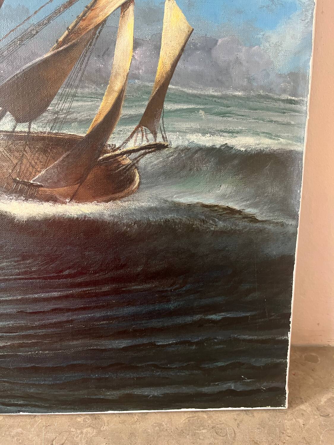 Marine, modern school, oil on canvas signed Van Ingelgam 1974