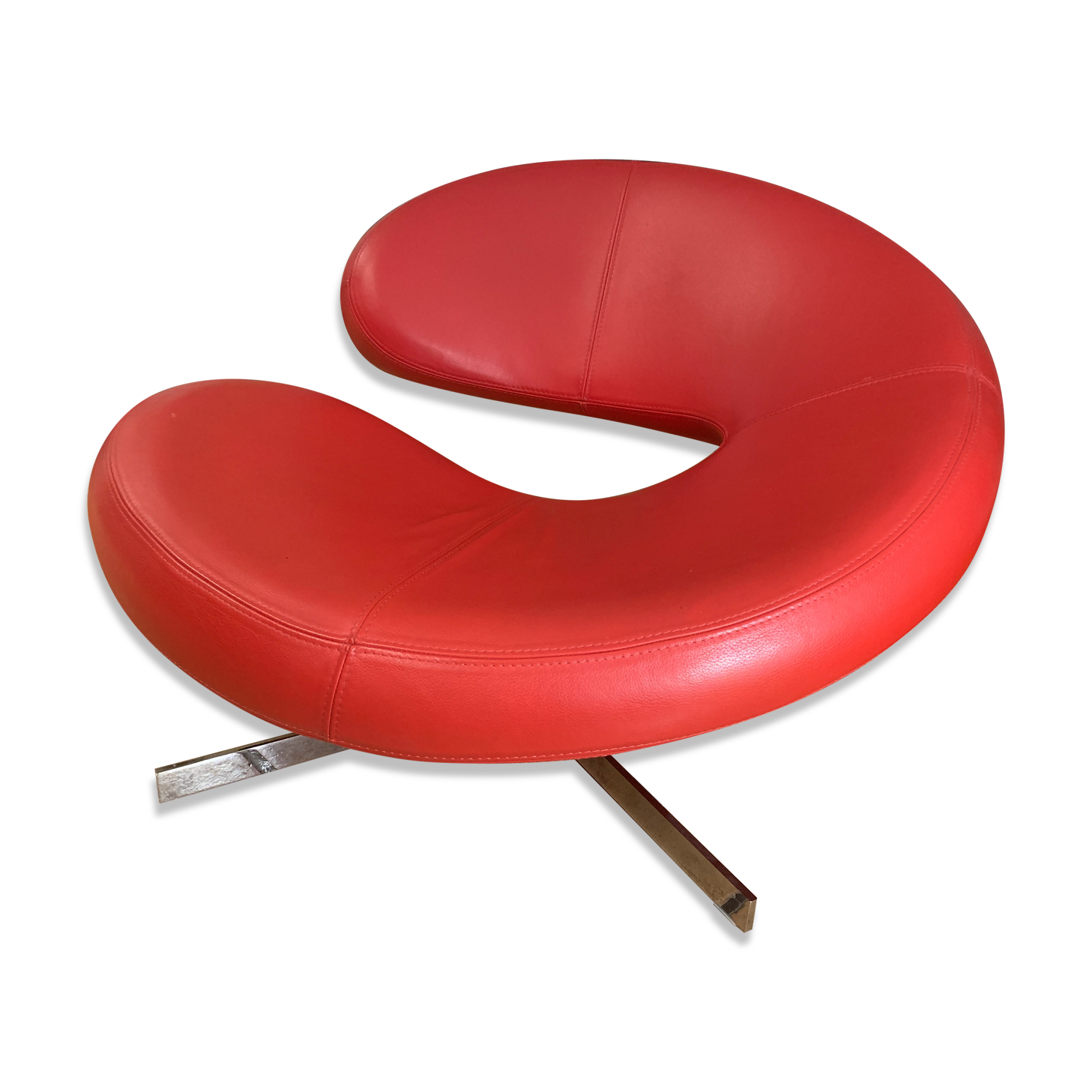 Fauteuil Roche Bobois en cuir rouge