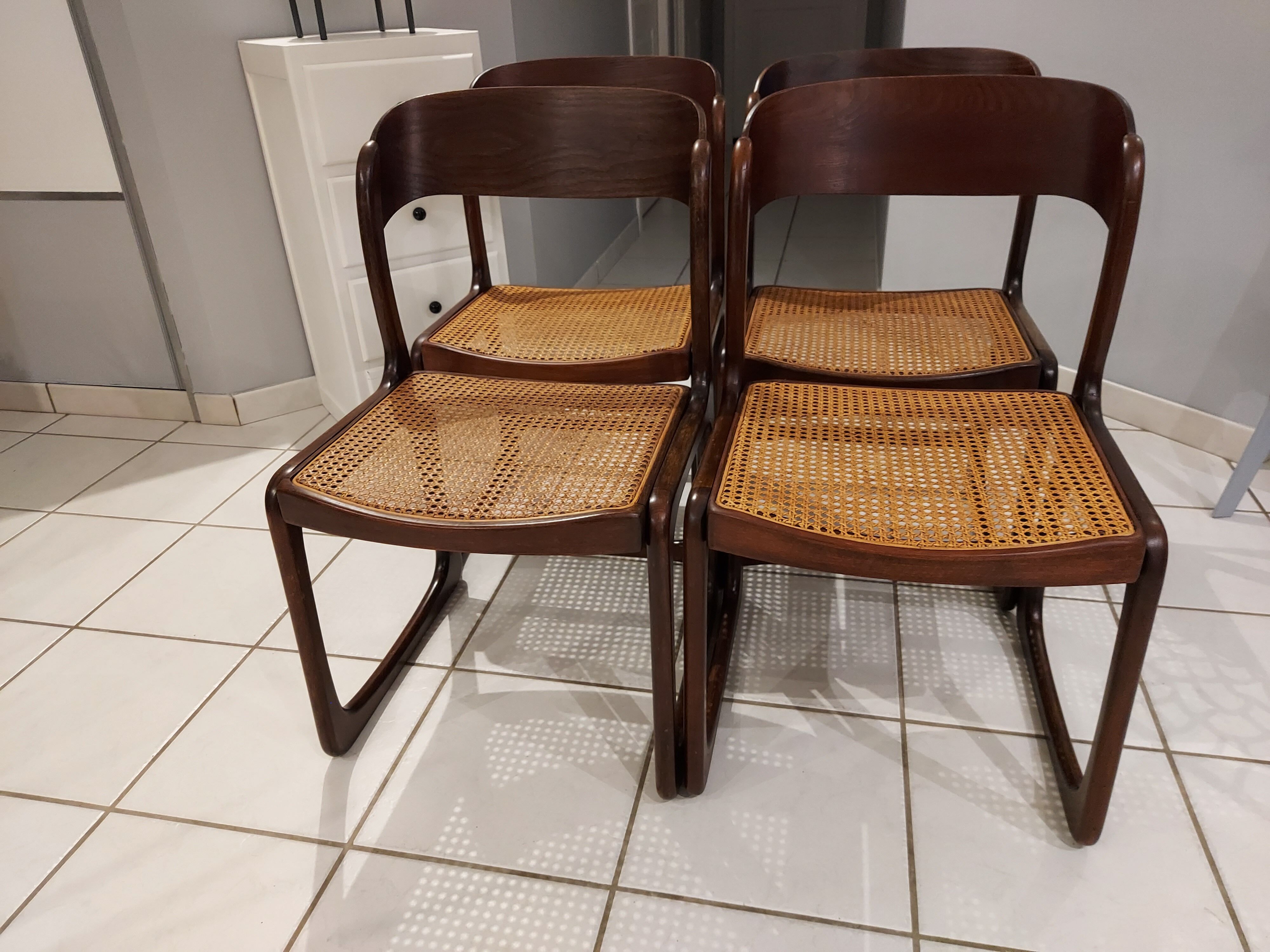Suite of 4 chairs Baumann model sleigh vintage canning 1970