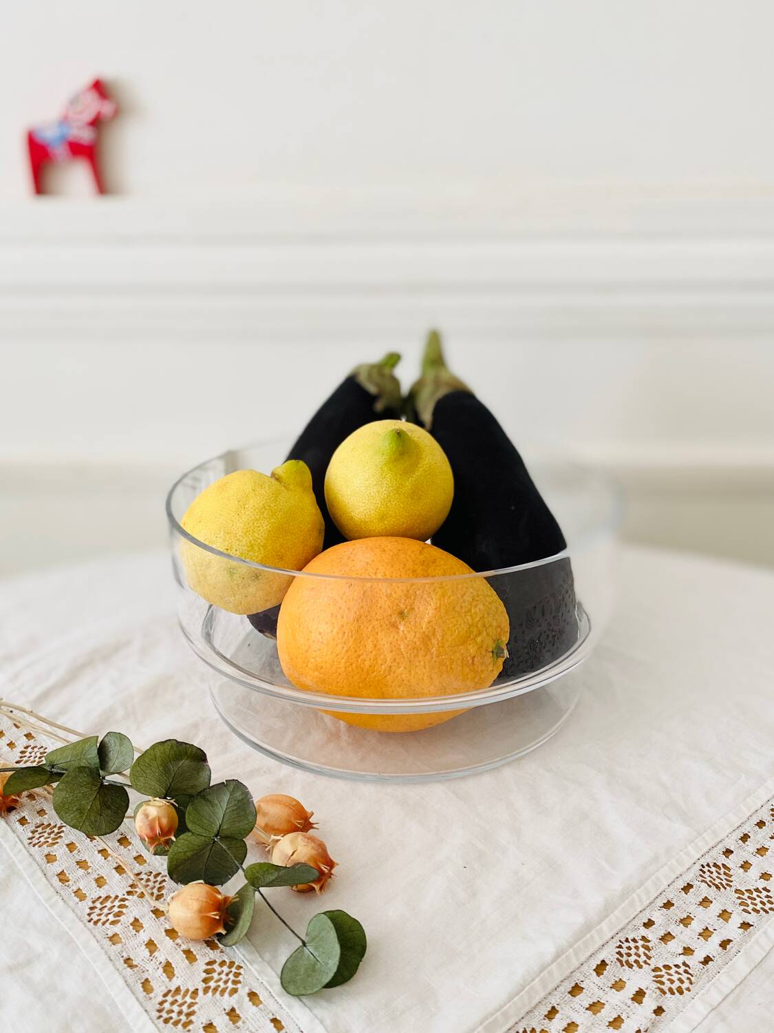 Large Scandinavian glass and wood salad bowl BLOMBERG GOTENE SWEDEN