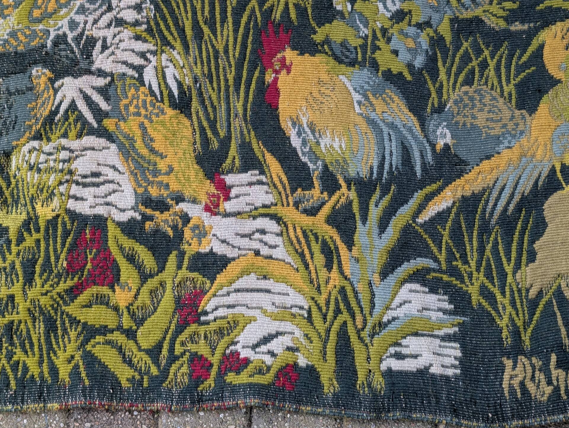 Large Aubusson tapestry "Verdure with birds" signed