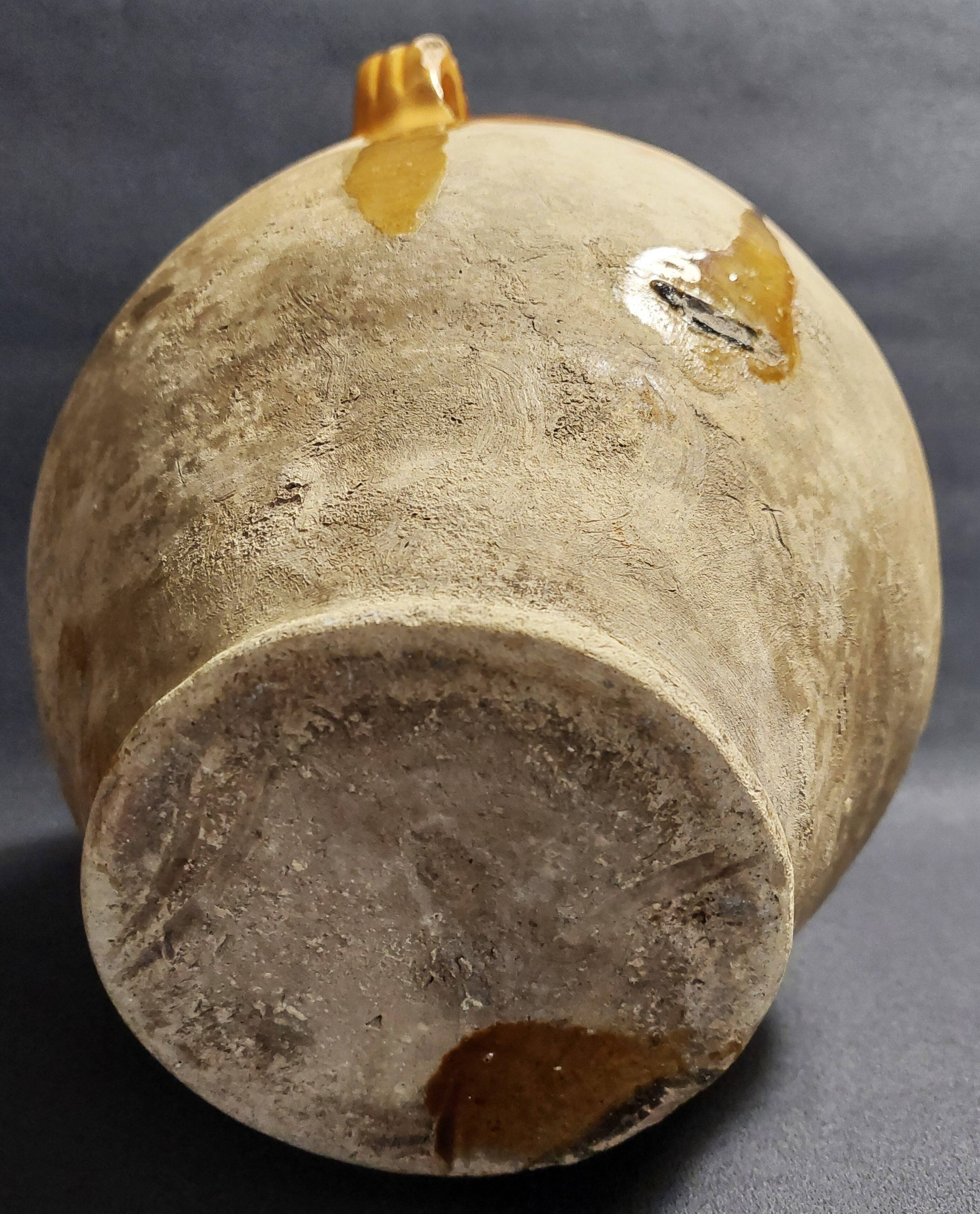 Yellow glazed terracotta jam pot, South West, 19th century