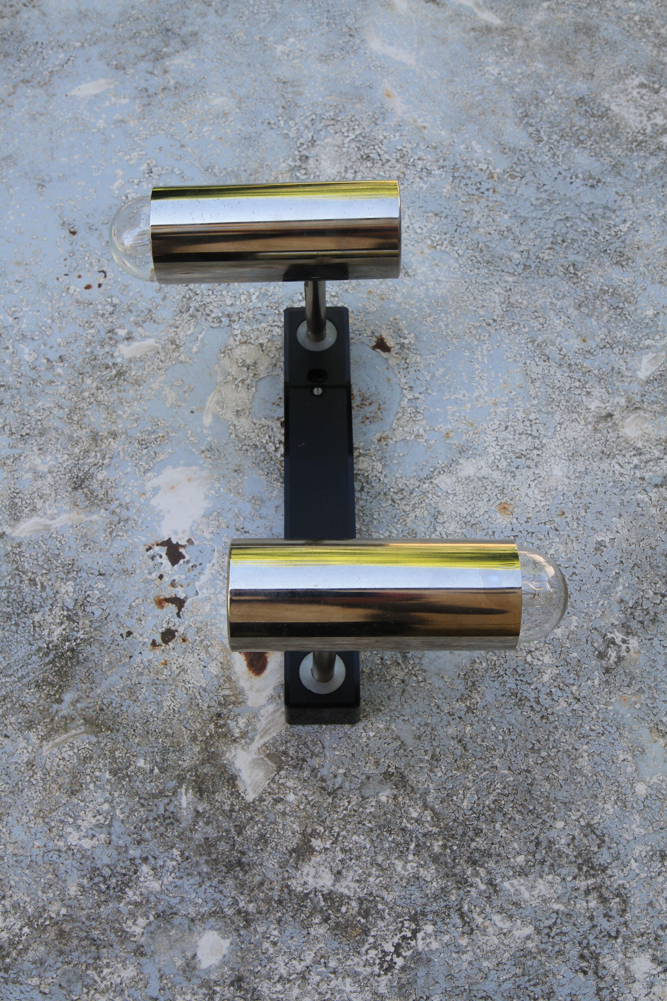 Wall sconce with two chrome lights from the 70s