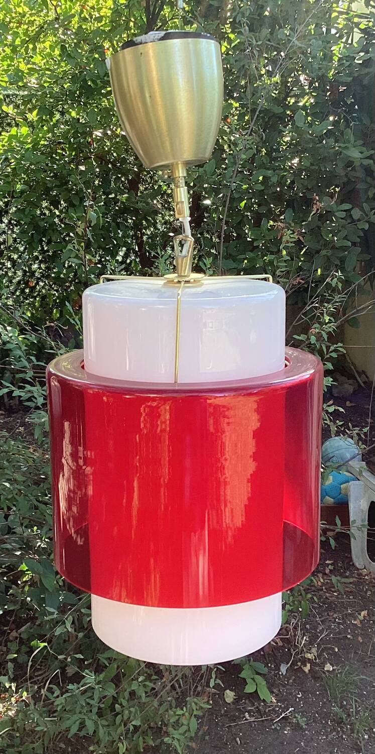 Red and white glass chandelier