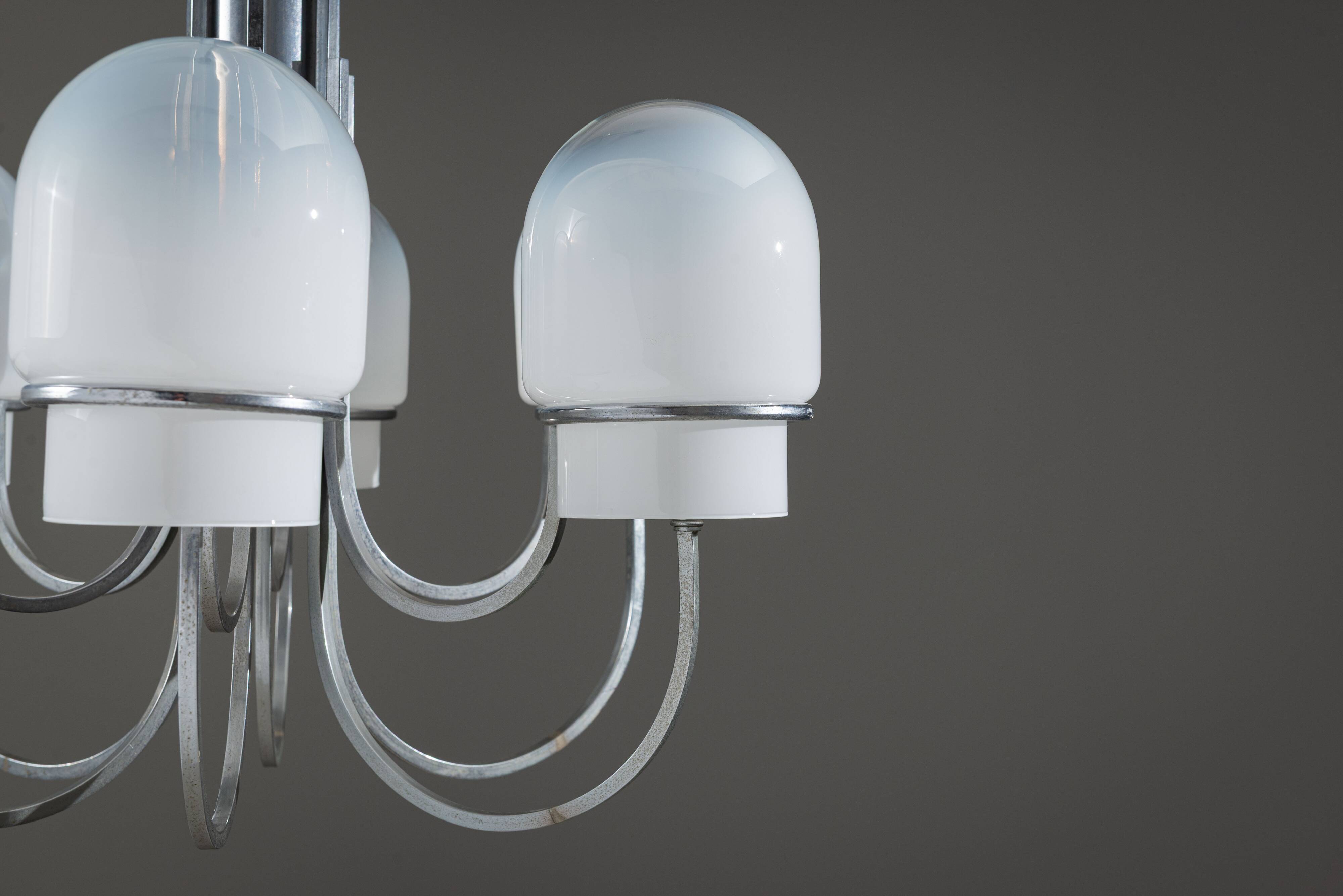 Angelo Gaetano Sciolari chandelier with six misty glass shades