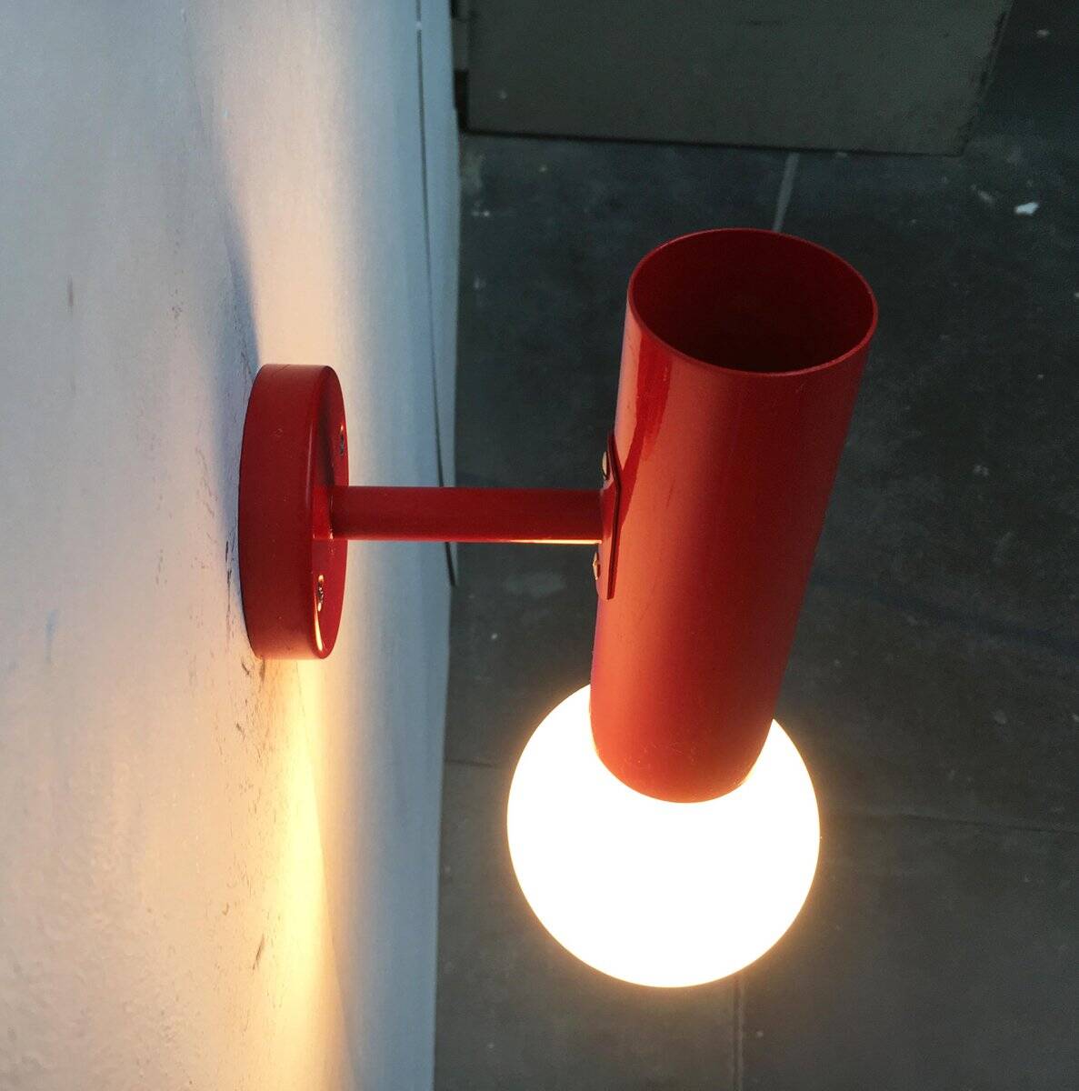 Mid-century minimalist red wall lamp, set of 2.