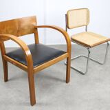 Italian Art Deco Lounge Chairs in Wood & Black Leatherette, set of 2