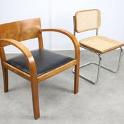 Italian Art Deco Lounge Chairs in Wood & Black Leatherette, set of 2